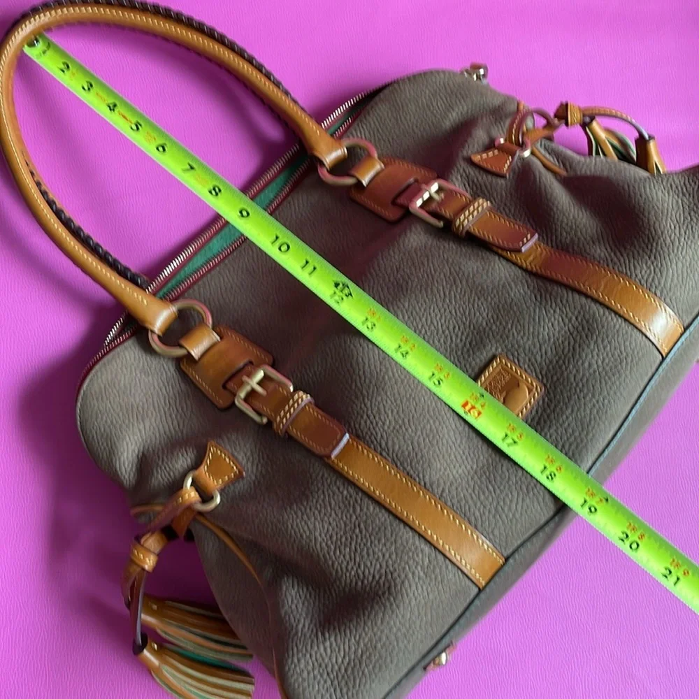 Dooney & Bourke Satchel Taupe Color Large Domed Structure Buckle Tassel Accents - Picture 12 of 15
